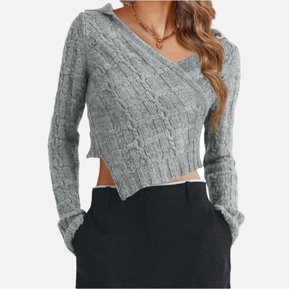 Zara/ Faux wrap sweater cropped length, new without tag.